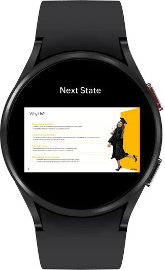 Ein Samsung Wearable-Gerät, das eine Zoho Show-Präsentation zeigt.