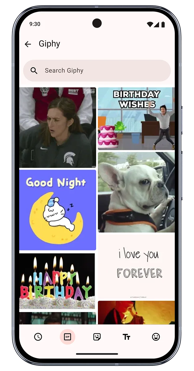 Gifs listed in Giphy add-on