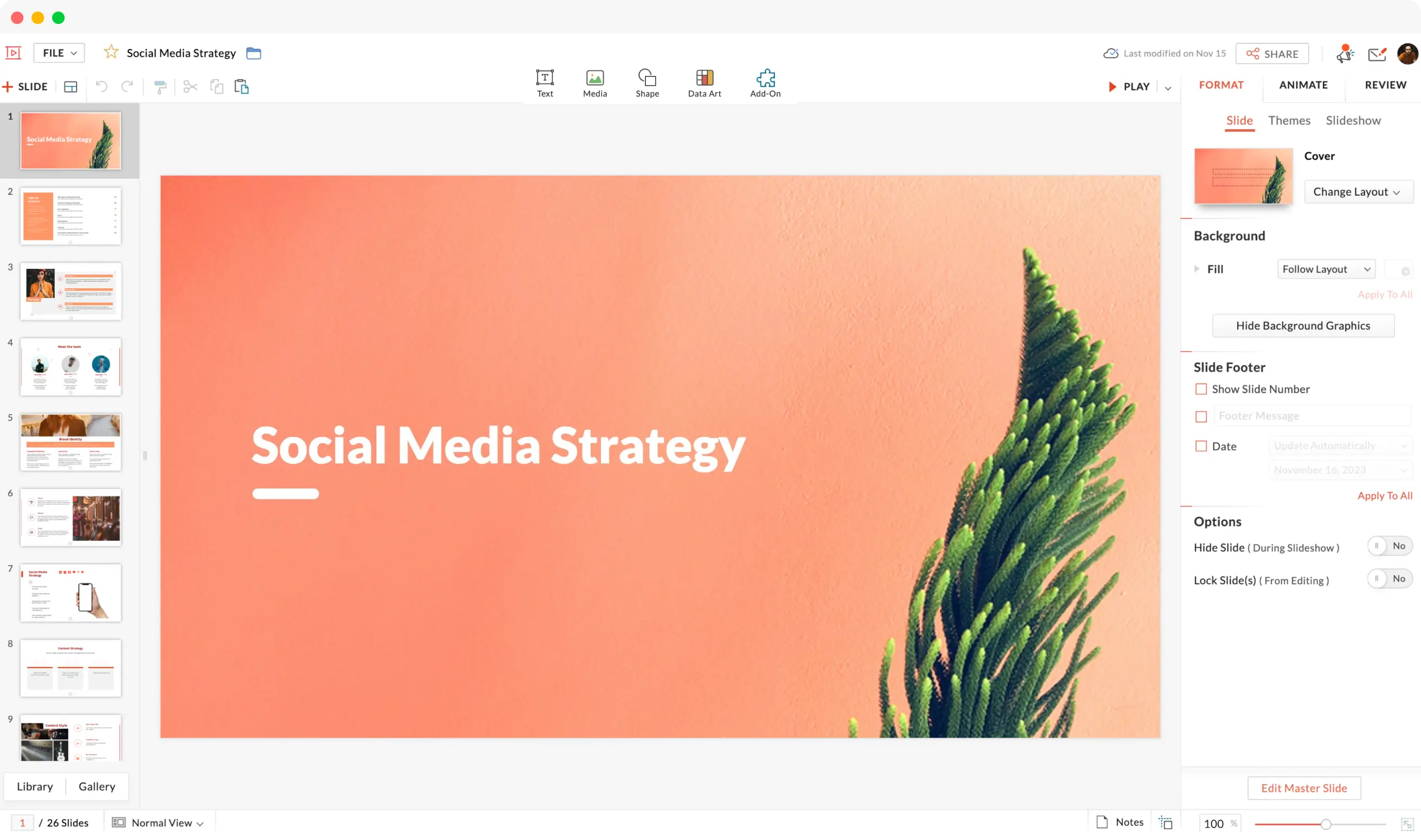 Social media strategy template by Zoho Show