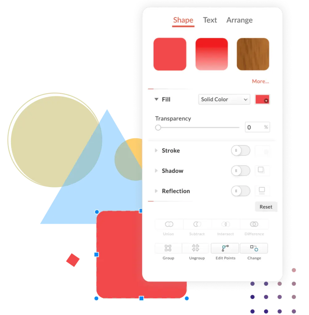 Formatting options to edit a shape