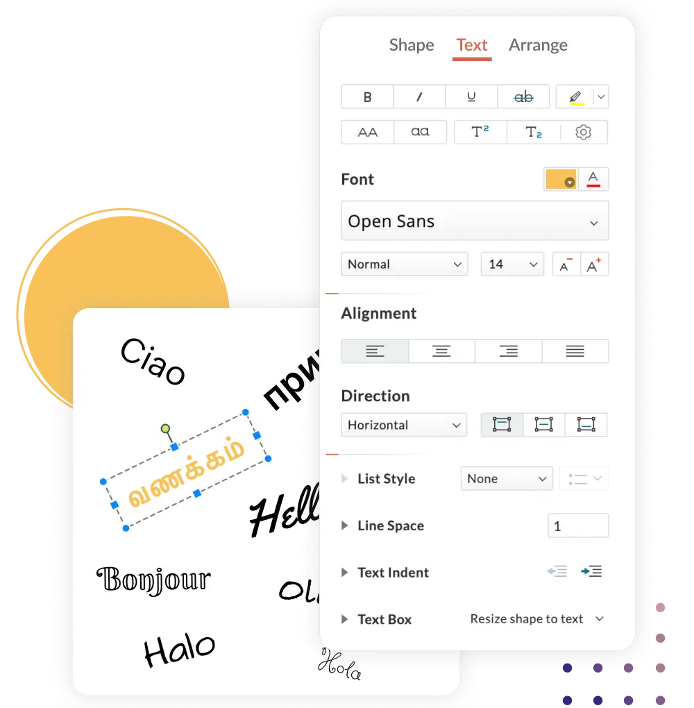Formatting options to edit text