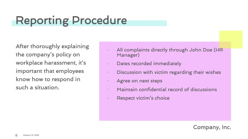Reporting procedure