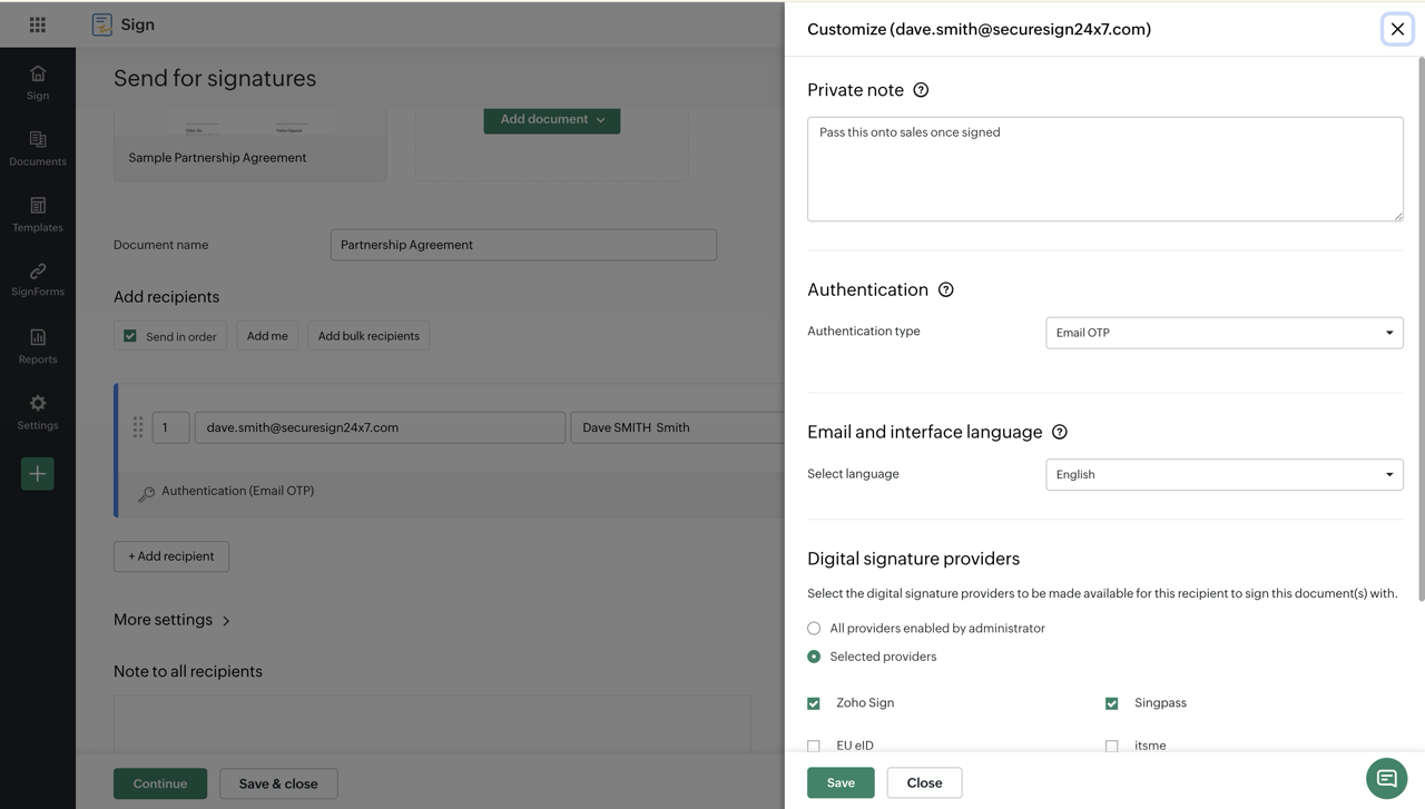Customizing recipient settings