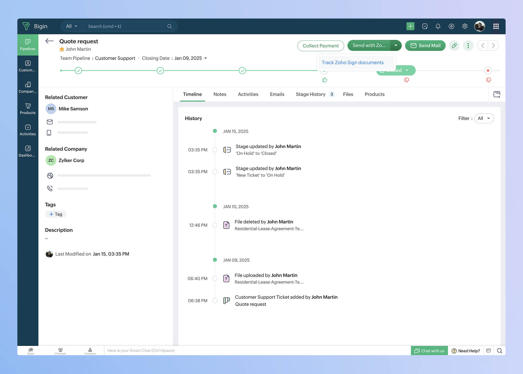 sign integrate with bigin