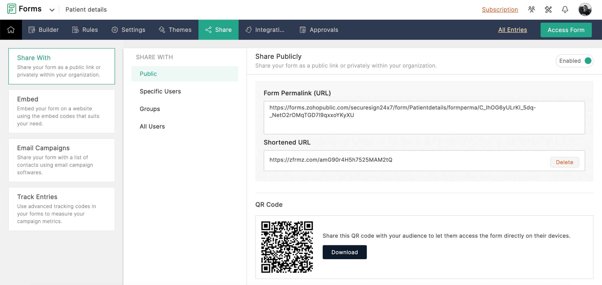 Embed URLs and QR codes