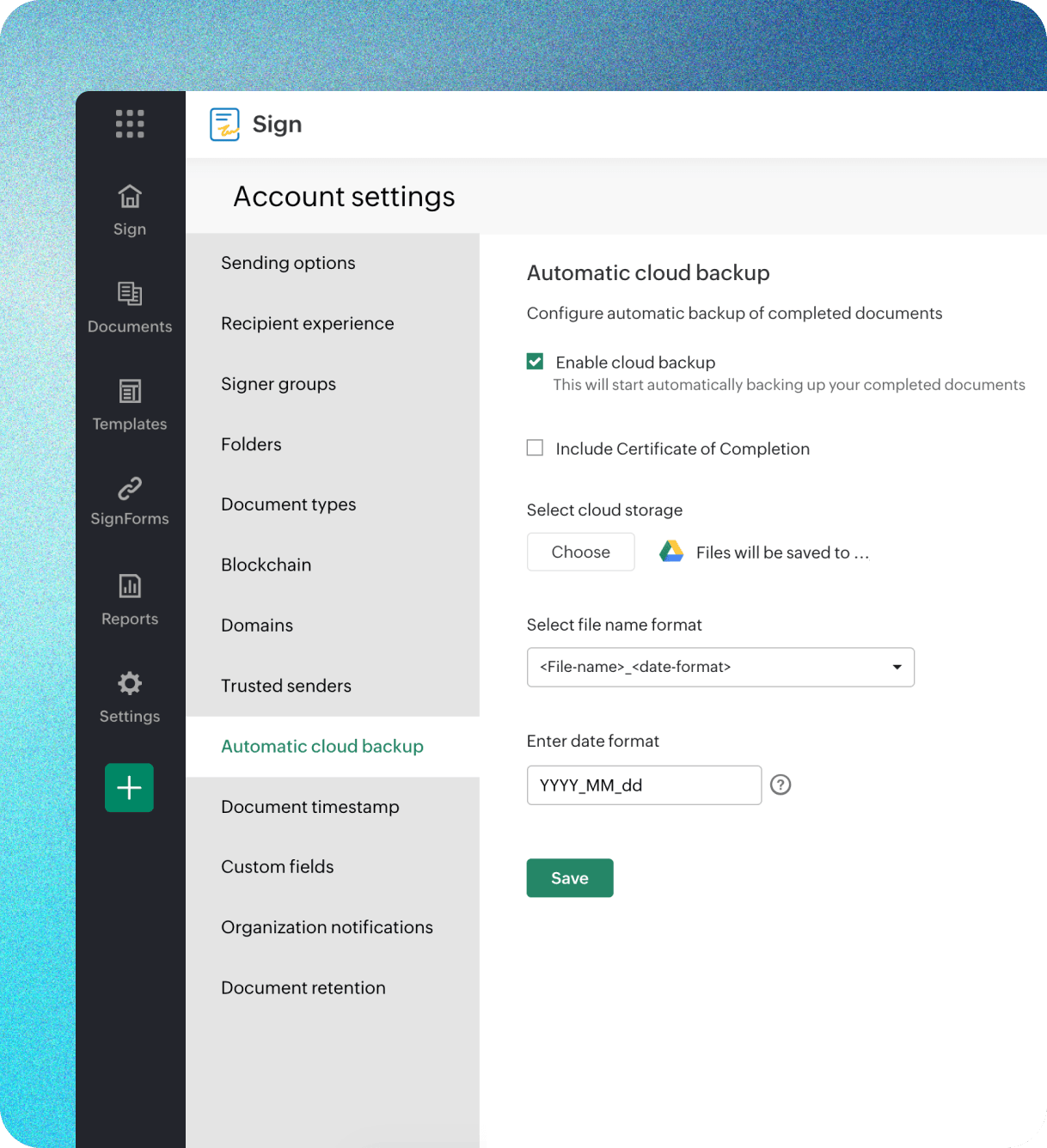 Automatic agreement backup