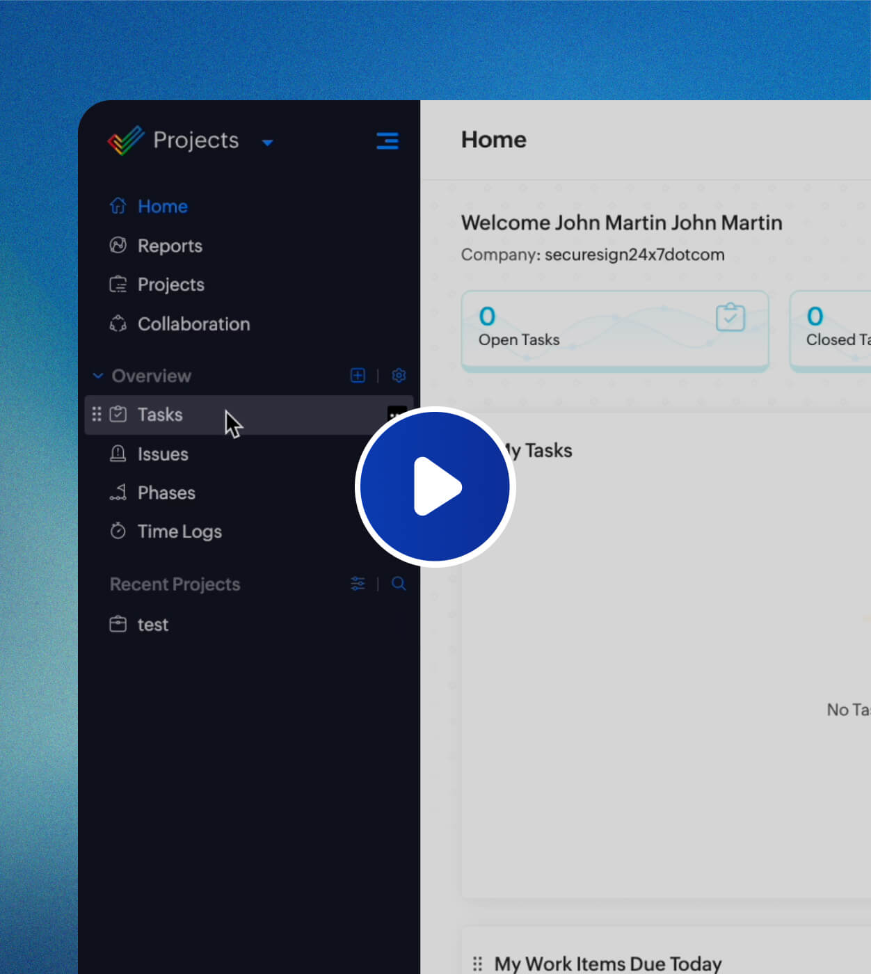 Zoho Sign + Zoho Projects signing workflow video