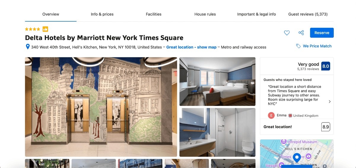 Booking.com guest reviews and star ratings shown as social proof