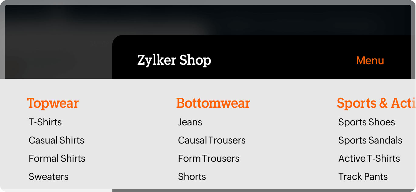 Website navigation example showing sidebar menu