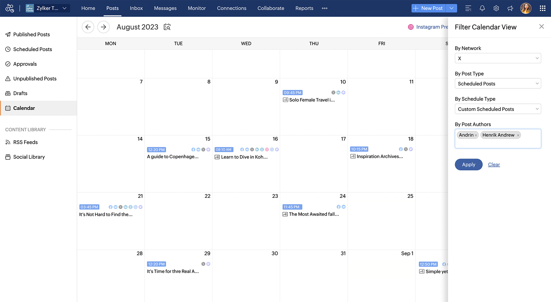 Social Media Publishing Calendar | Zoho Social