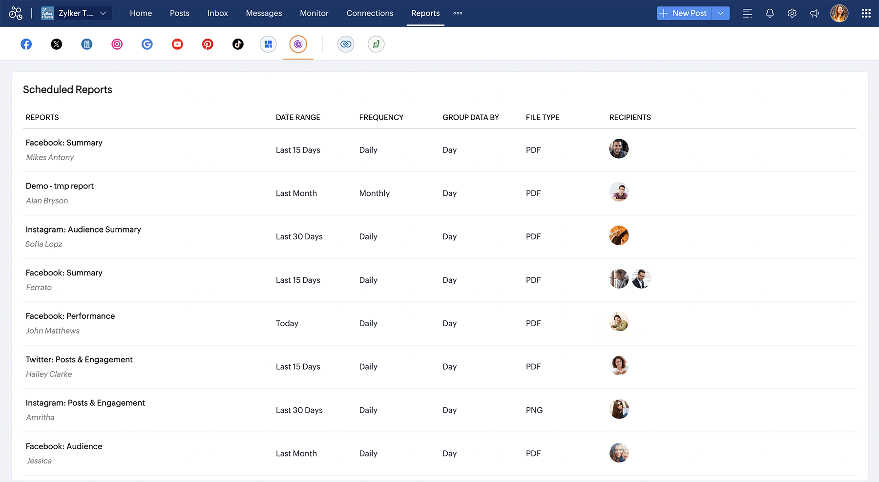 Personalize intervalos de datas para cada relatório