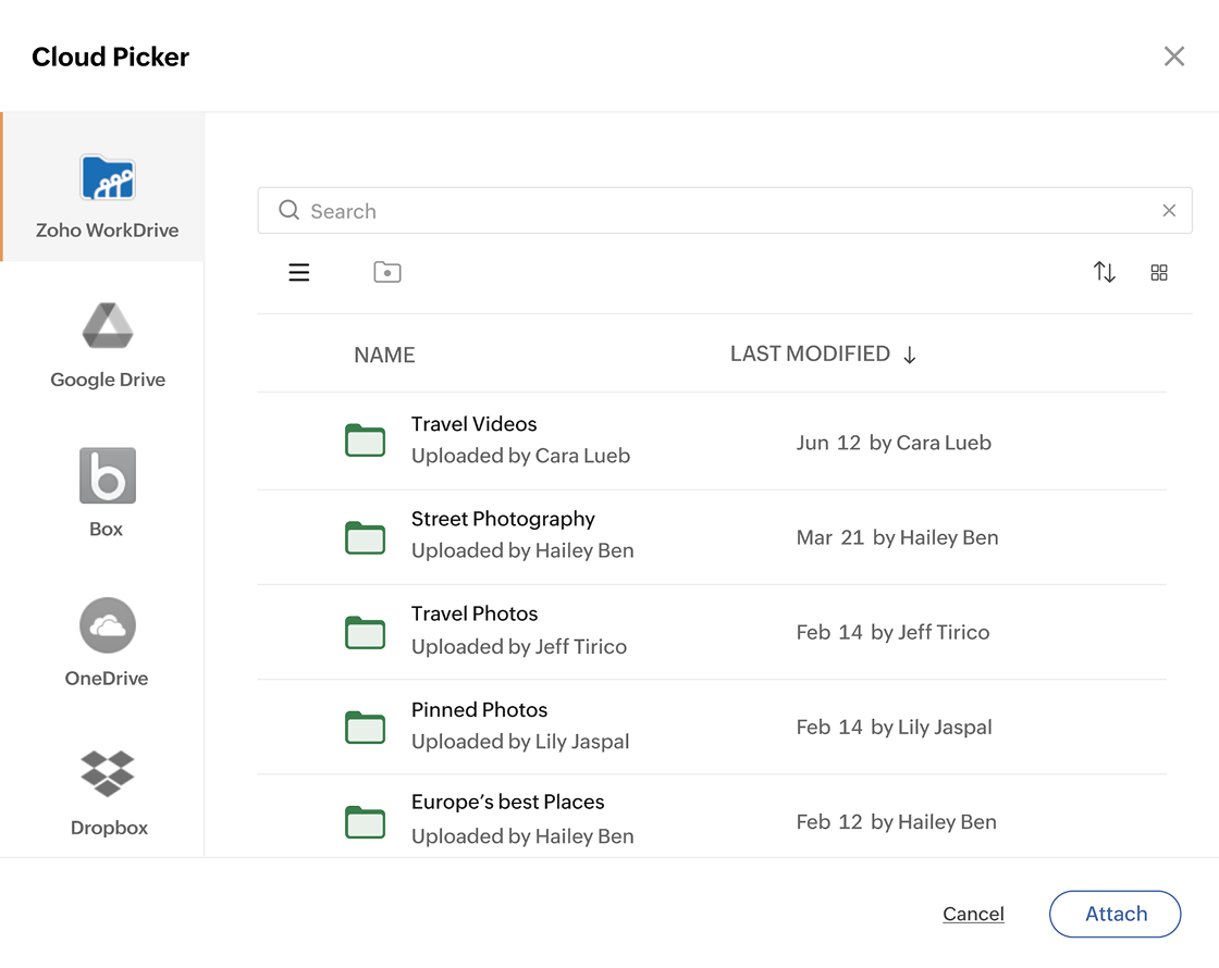 Keep your assets ready in the central media library with cloud storage integrations (Drive, Dropbox, etc.)