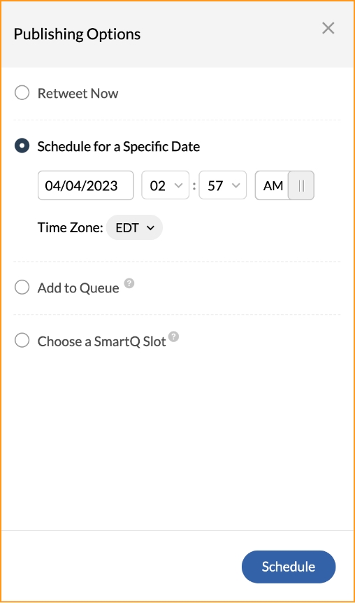 scheduling retweets publish options