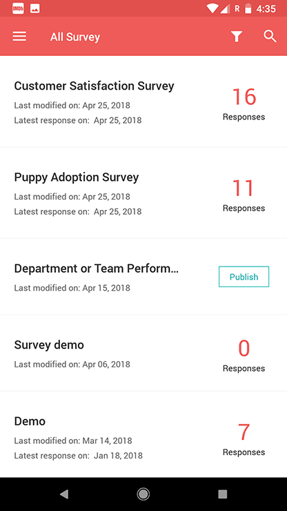 Zoho Survey android app All Surveys