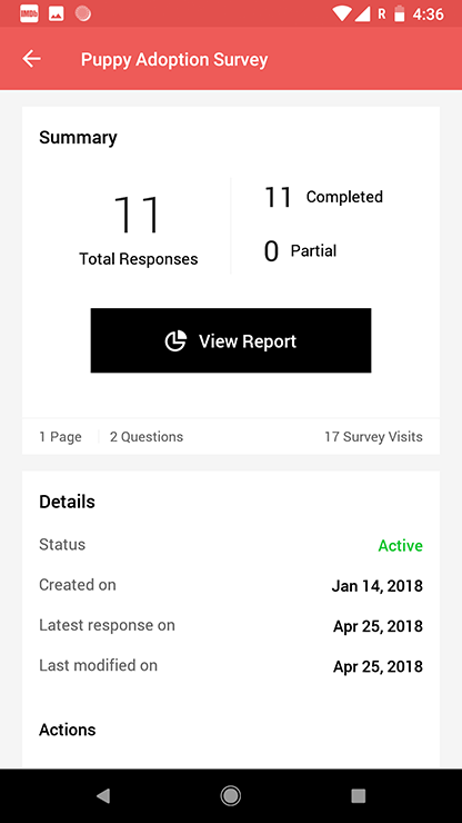 Survey android app view report