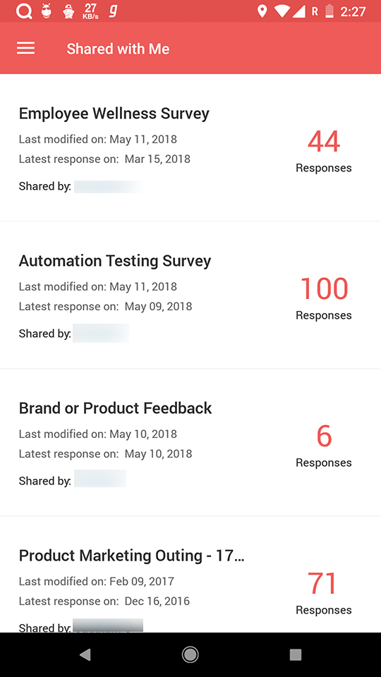 Survey android app shared surveys