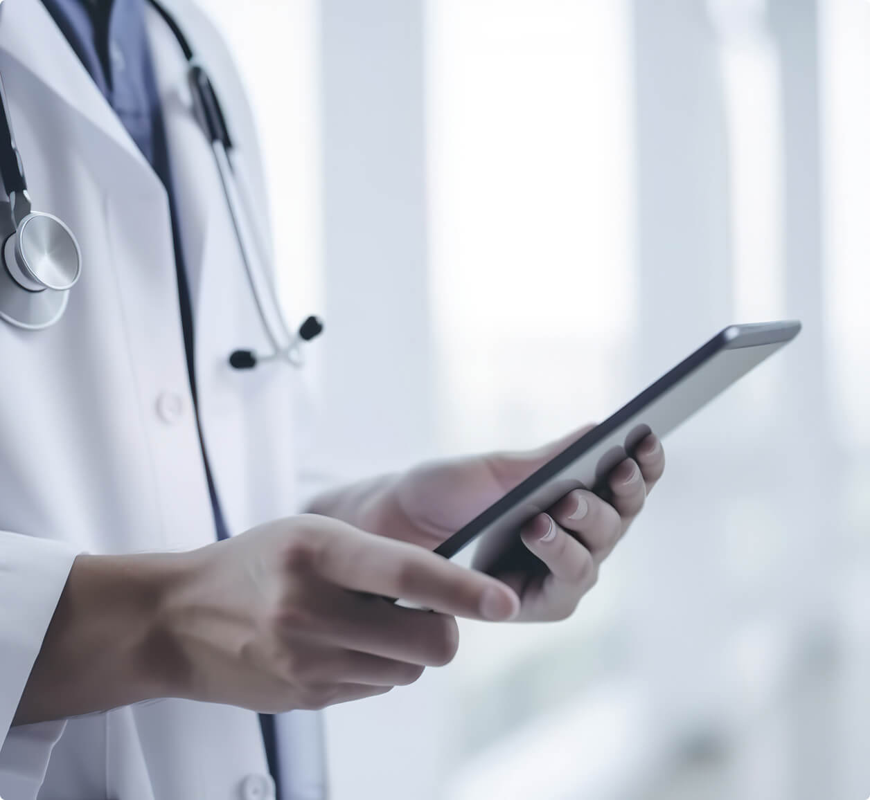 Doctor reviewing ECG on tablet