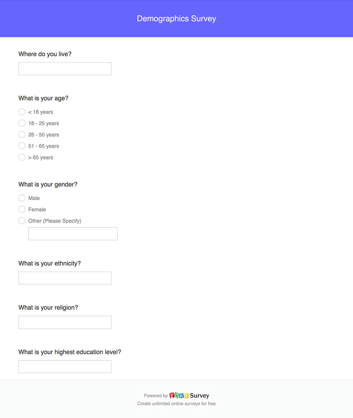 demographics survey questionnaire template