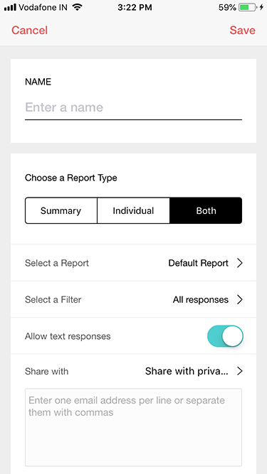 Survey iOS app create shared report