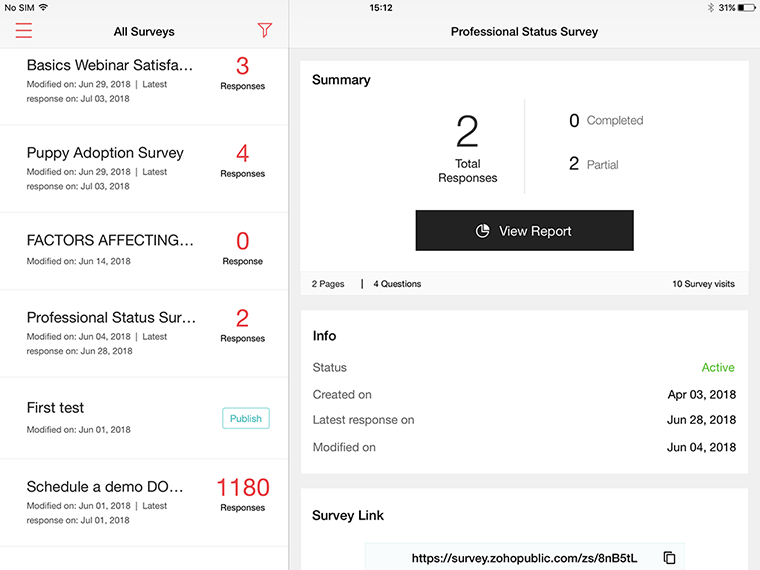 Survey iPad app portrait view