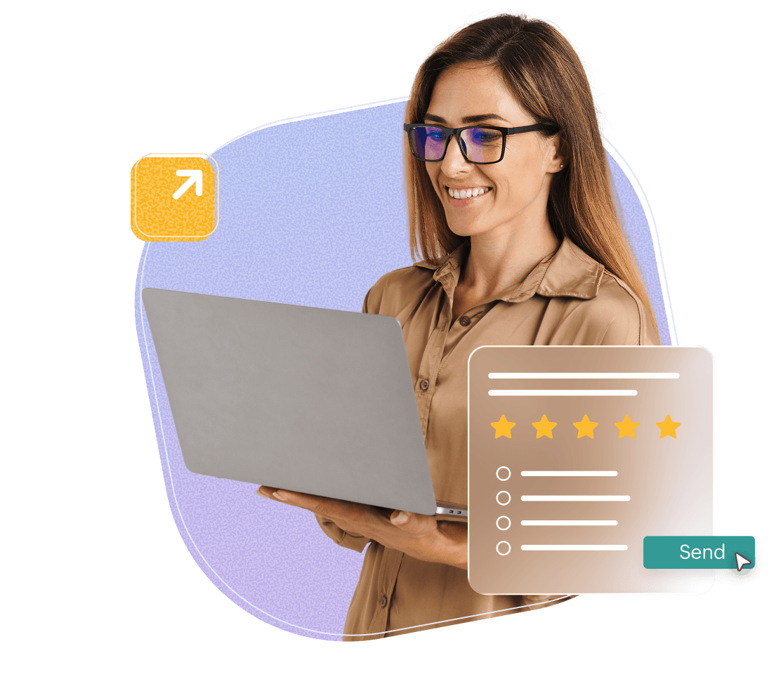 Person sharing a survey from a laptop