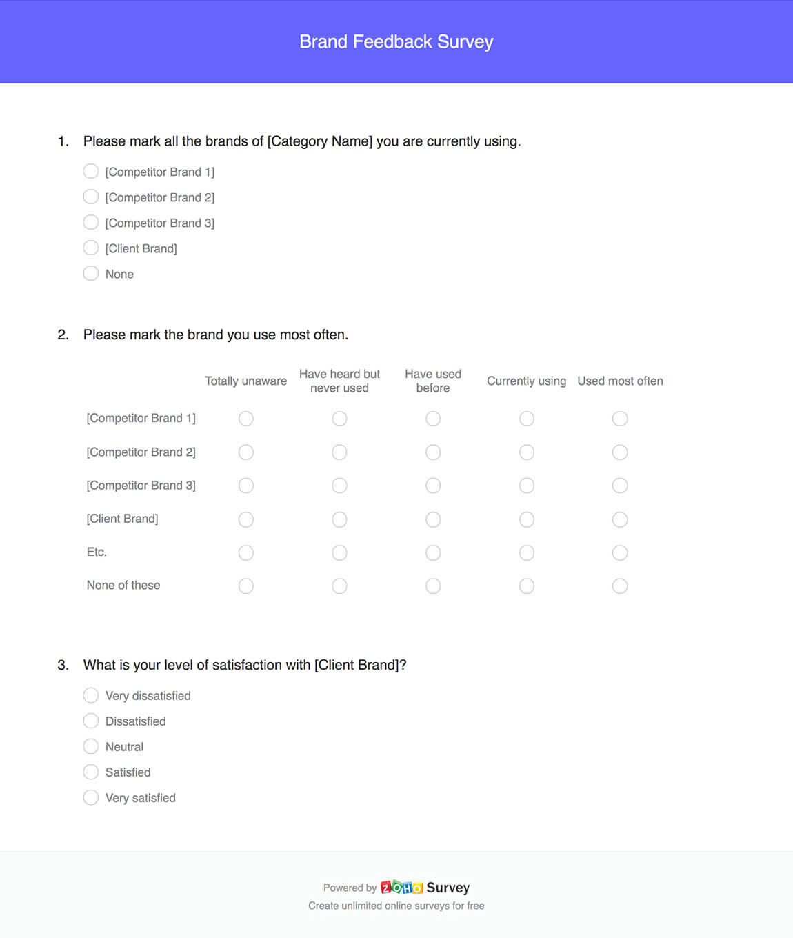 Brand feedback survey questionnaire template