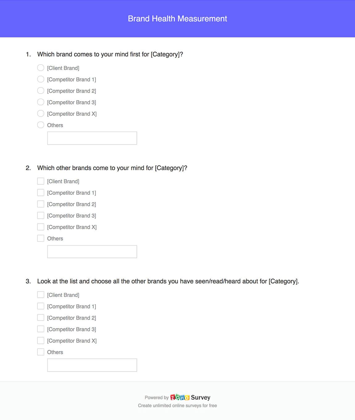 Brand health measurement survey questionnaire template