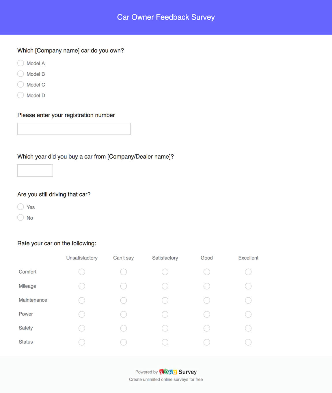 Car owner feedback survey questionnaire template