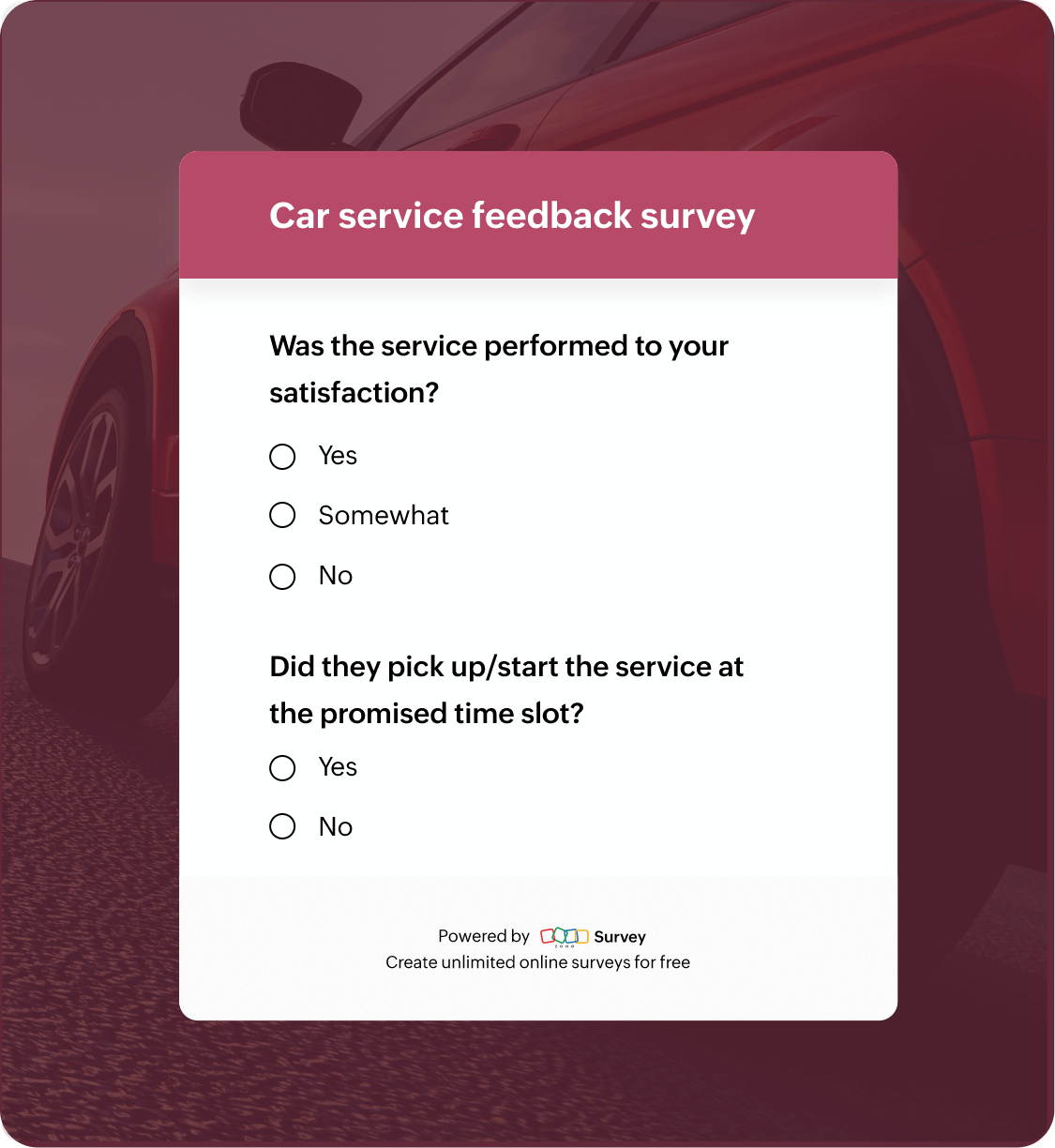 Car service feedback survey questionnaire template