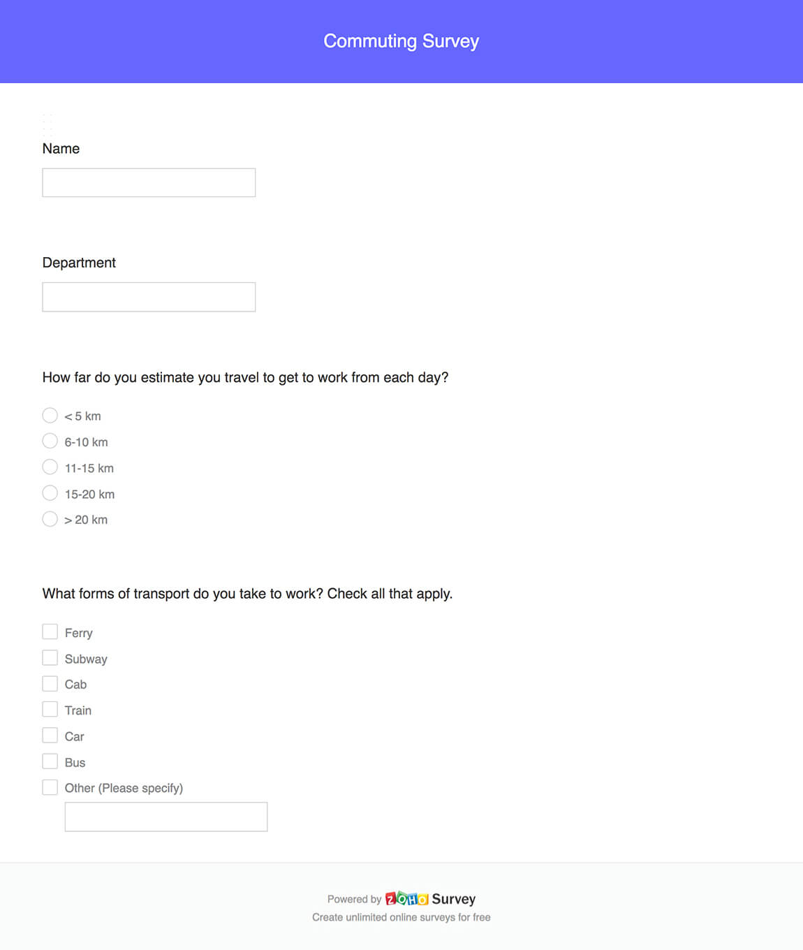 Commuting survey questionnaire template