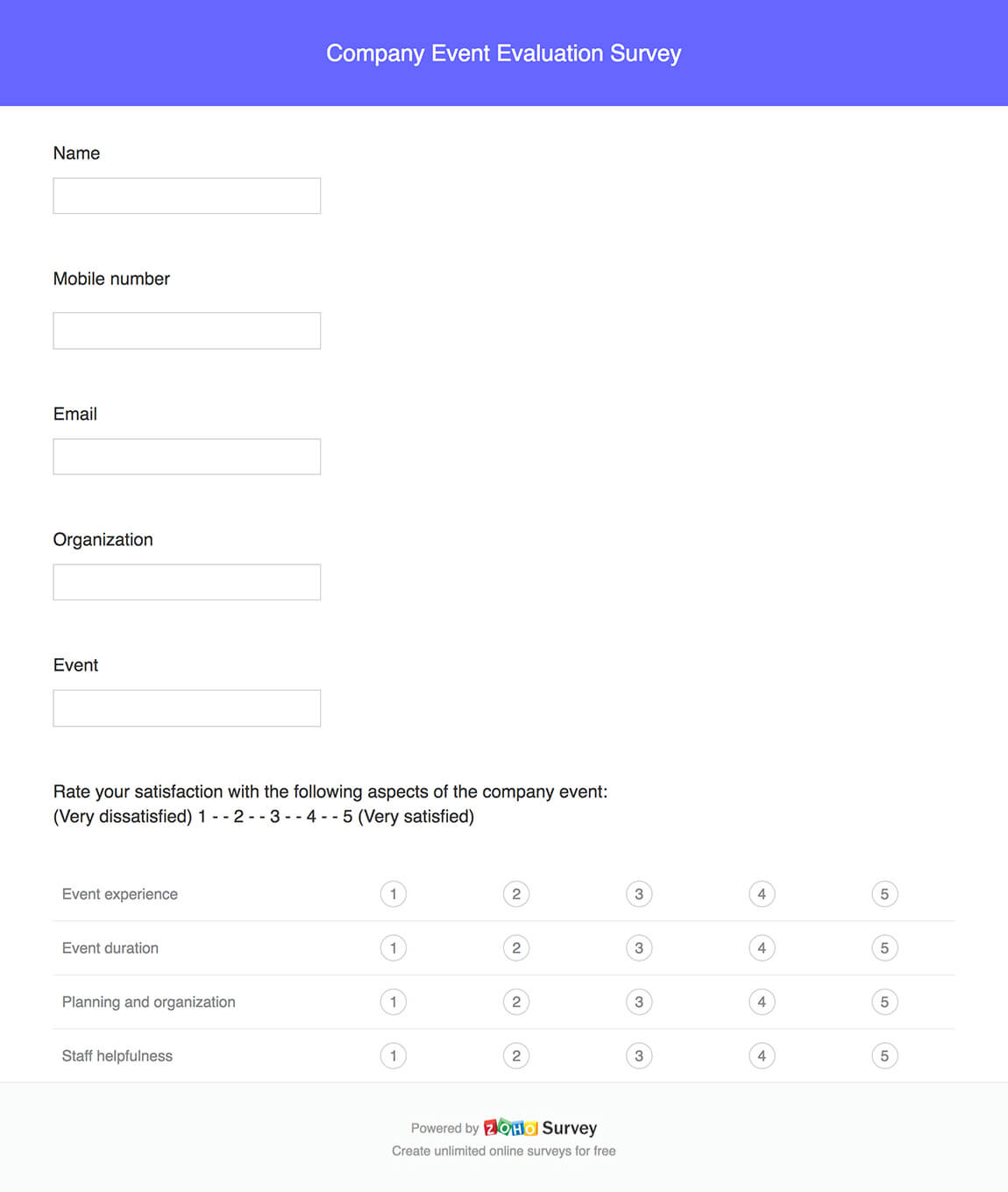 Company event evalutaion survey questionnaire template