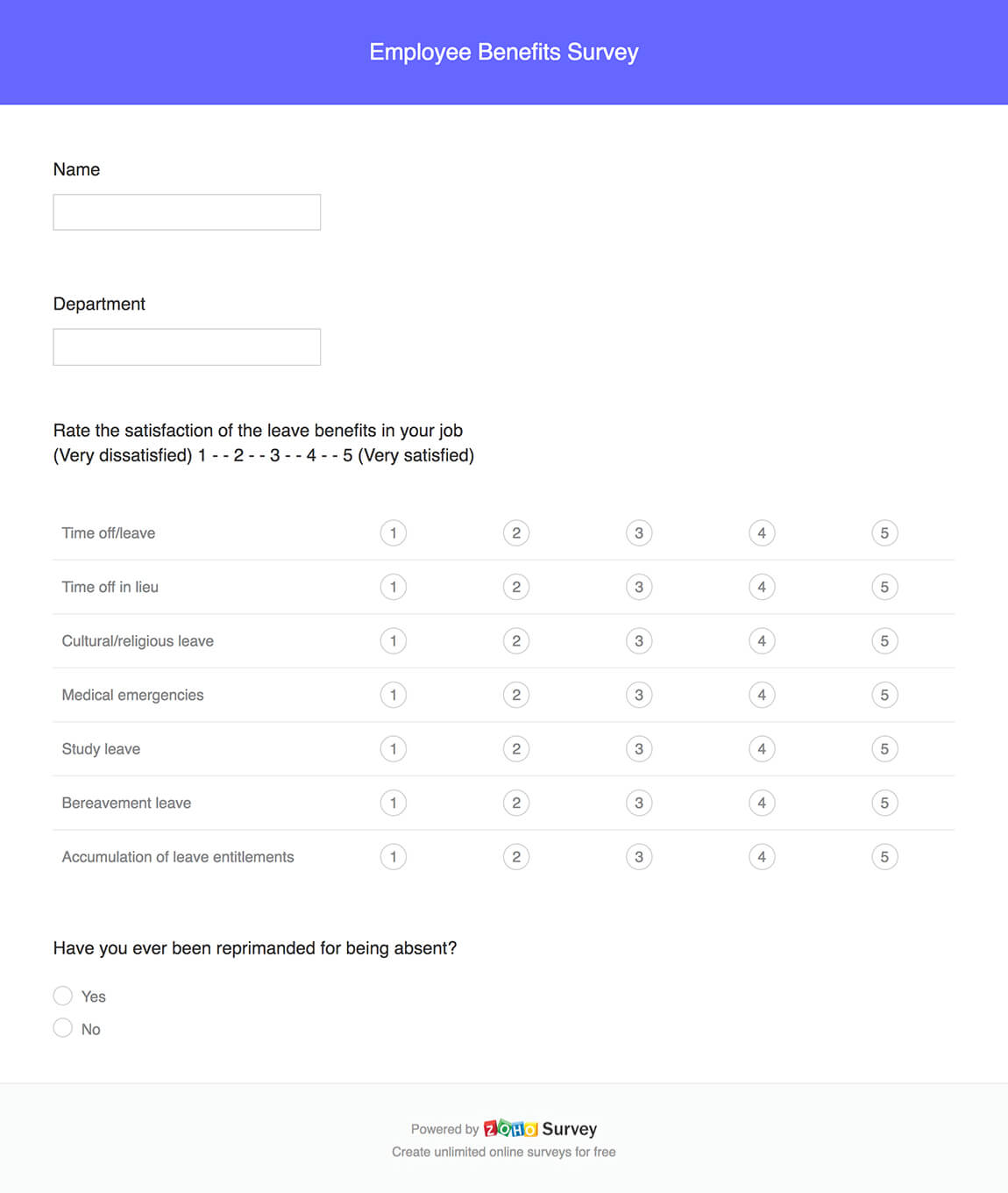 Employee Benefits Survey Questionnaire & Template Zoho Survey