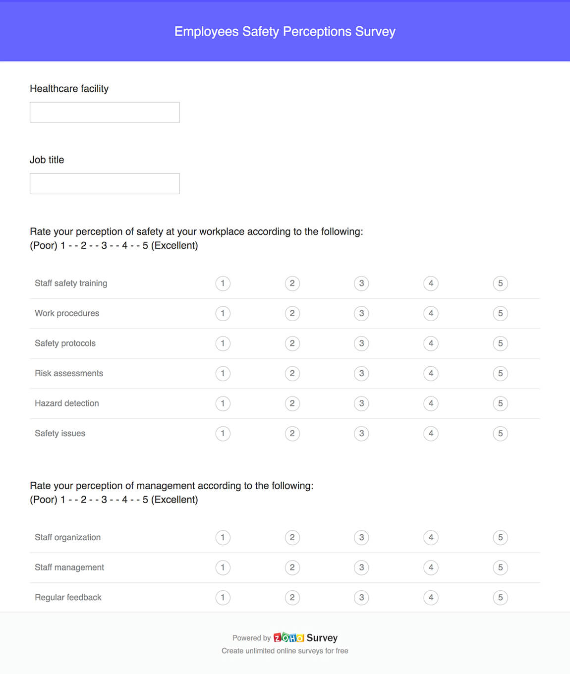 Employee' safety perceptions survey questionnaire template