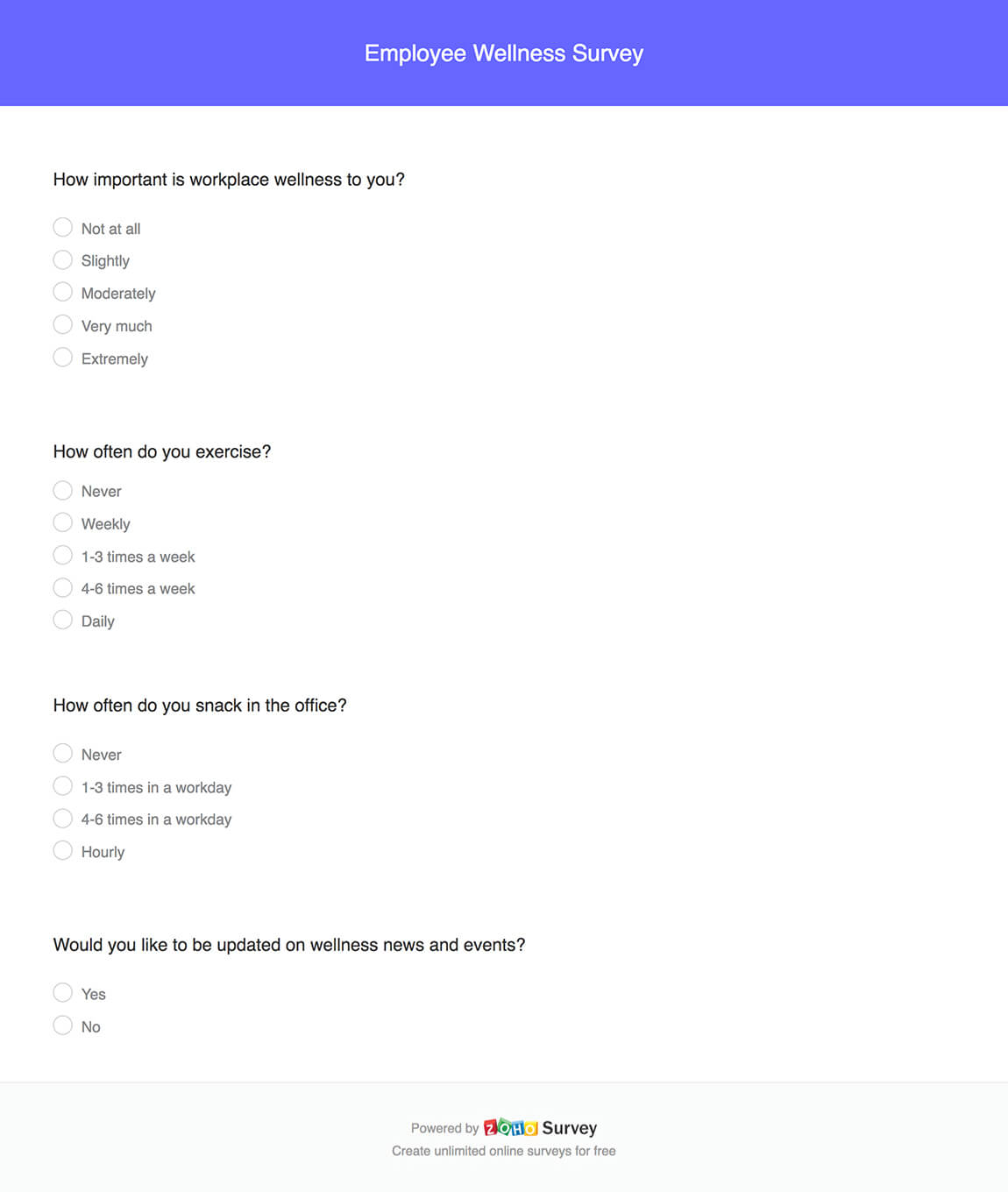 Employee wellness survey questionnaire template