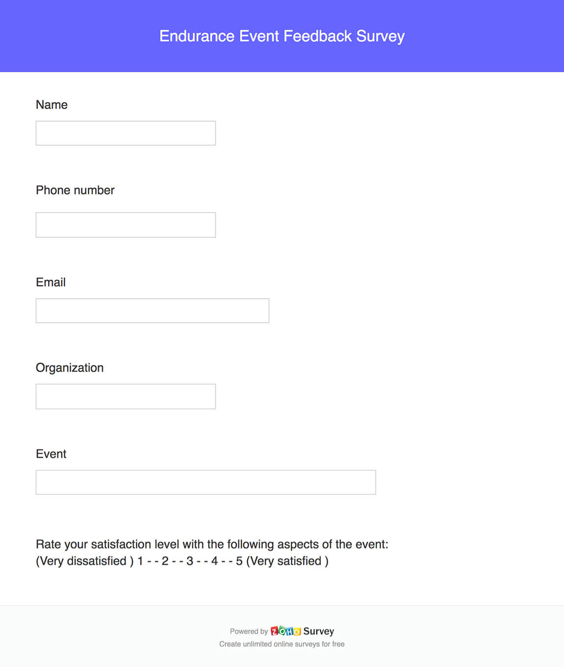 Edurance event feedback survey questionnaire template