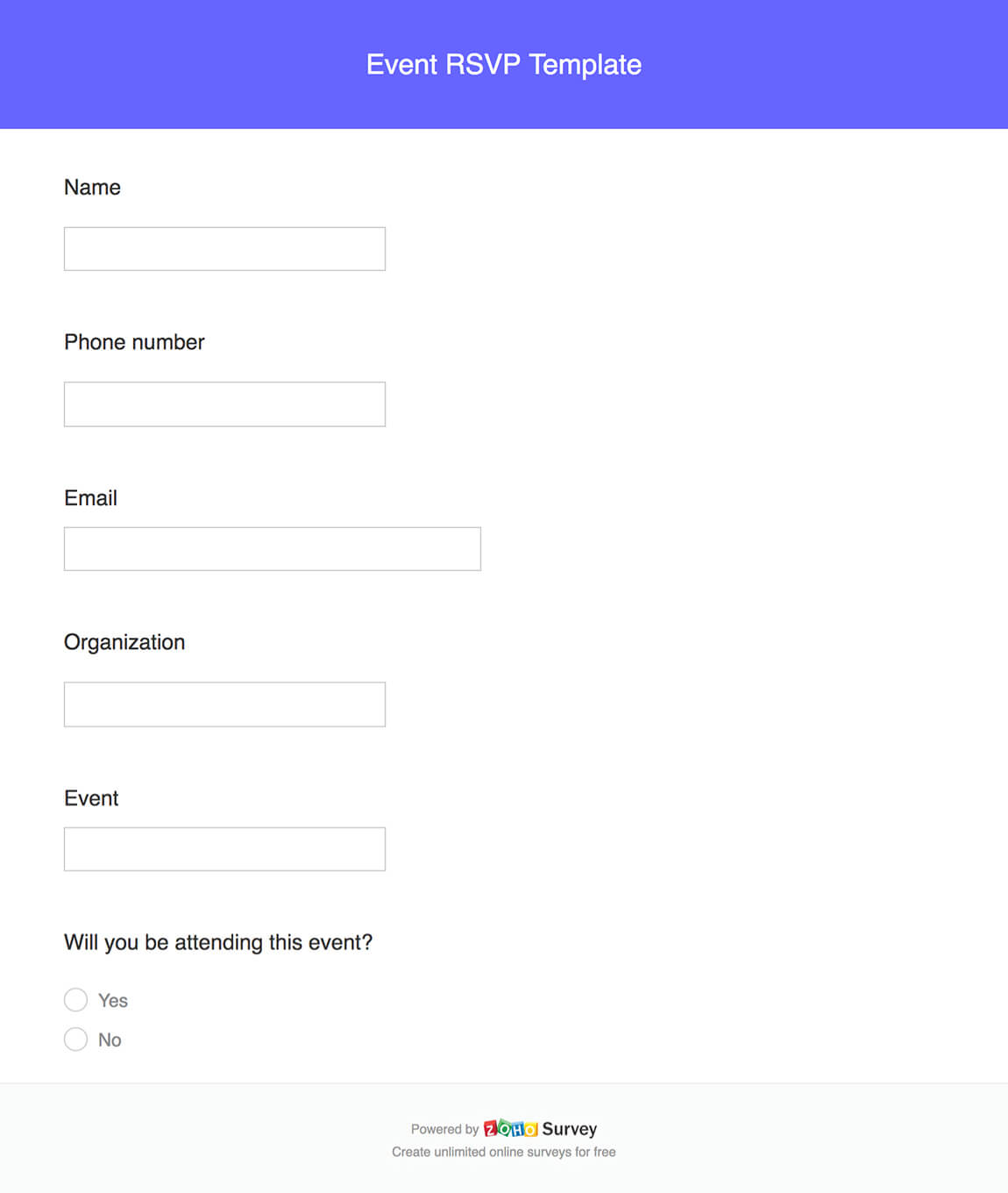 Event RSVP survey questionnaire template