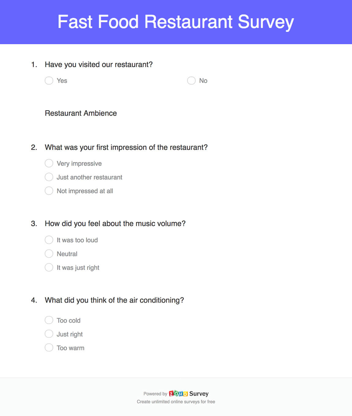 Food Questionnaire Format