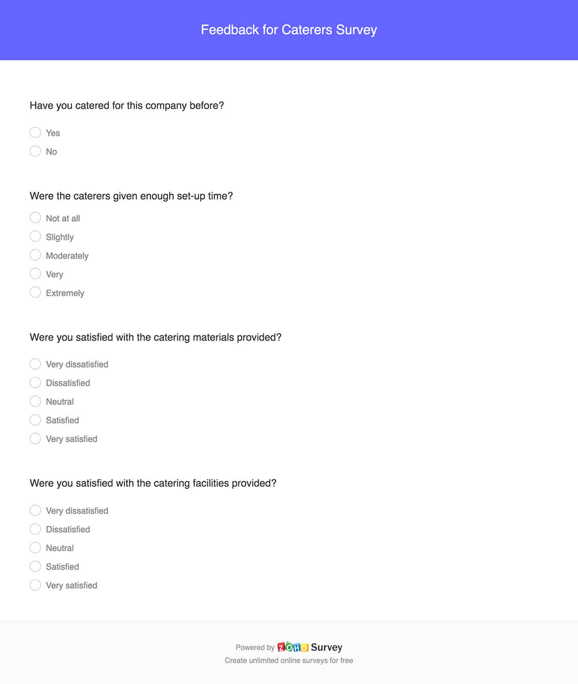 Feedback for caterers survey questionnaire template