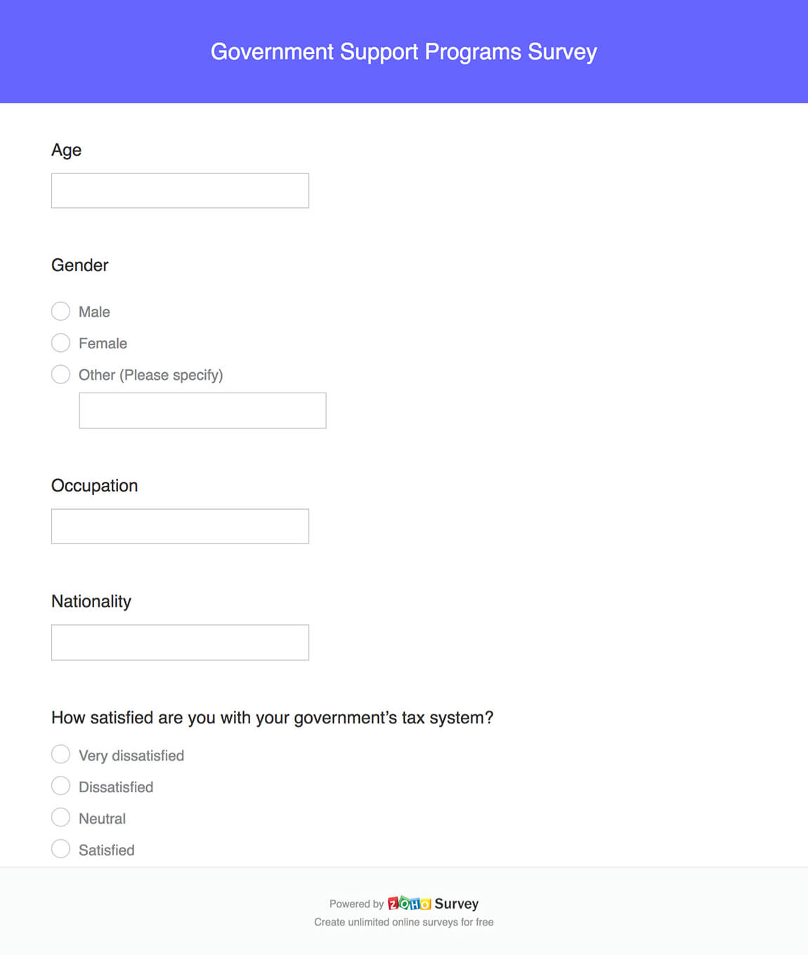 Government support programs survey questionnaire template