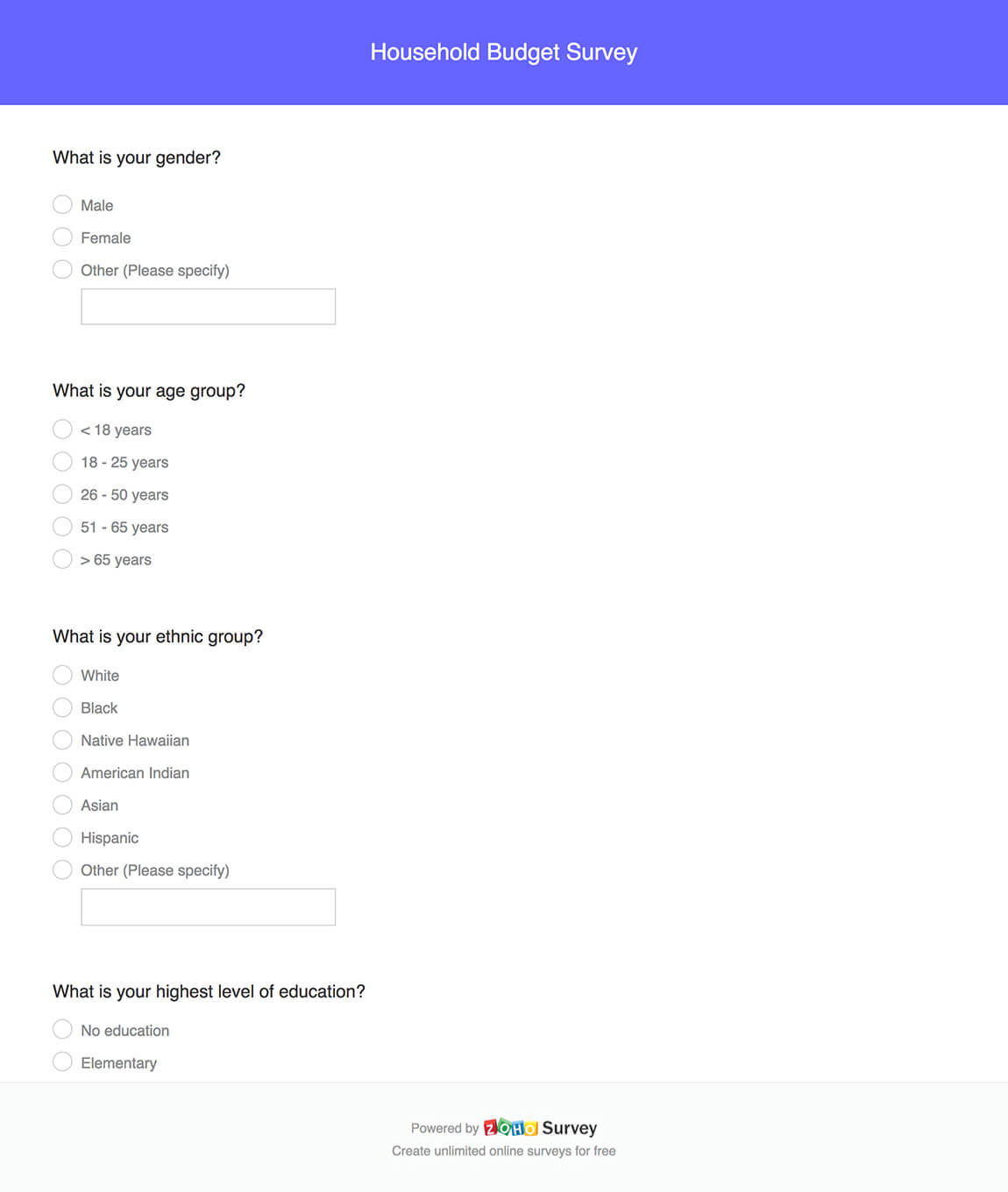 Household budget survey questionnaire template