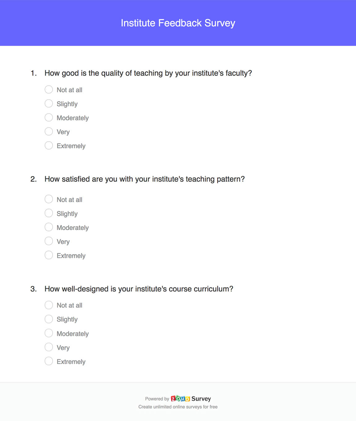 Institute feedback survey questionnaire template
