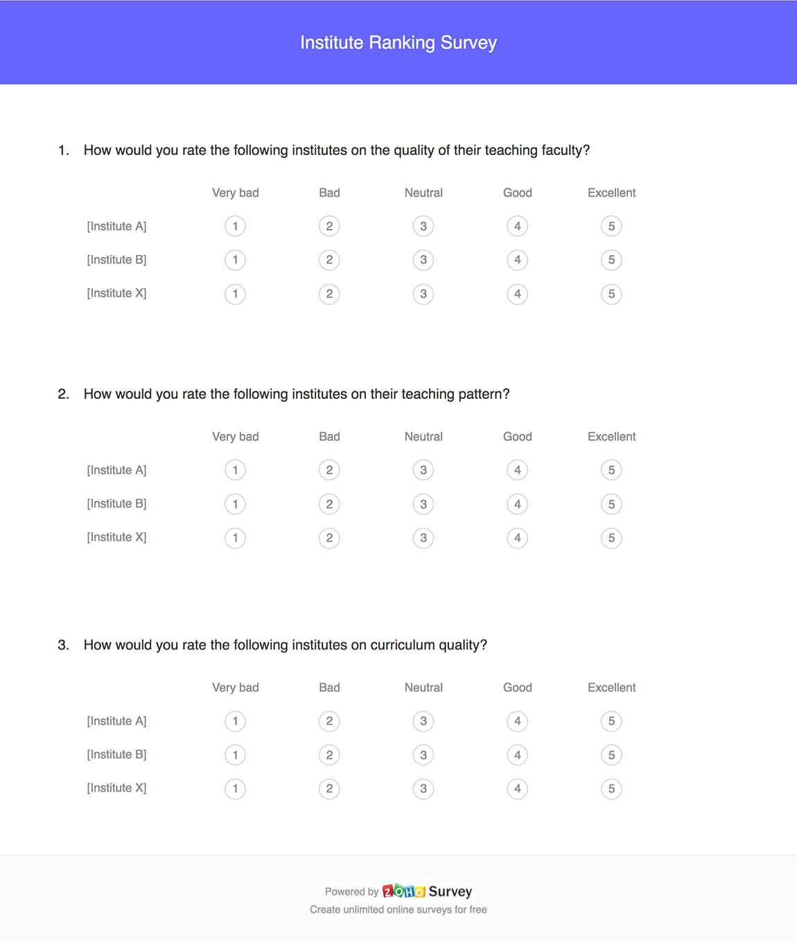 Institute ranking survey questionnaire template