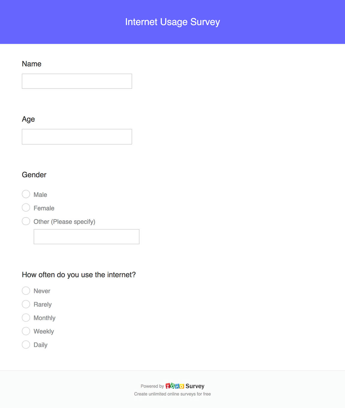 Internet usage survey questionnaire template