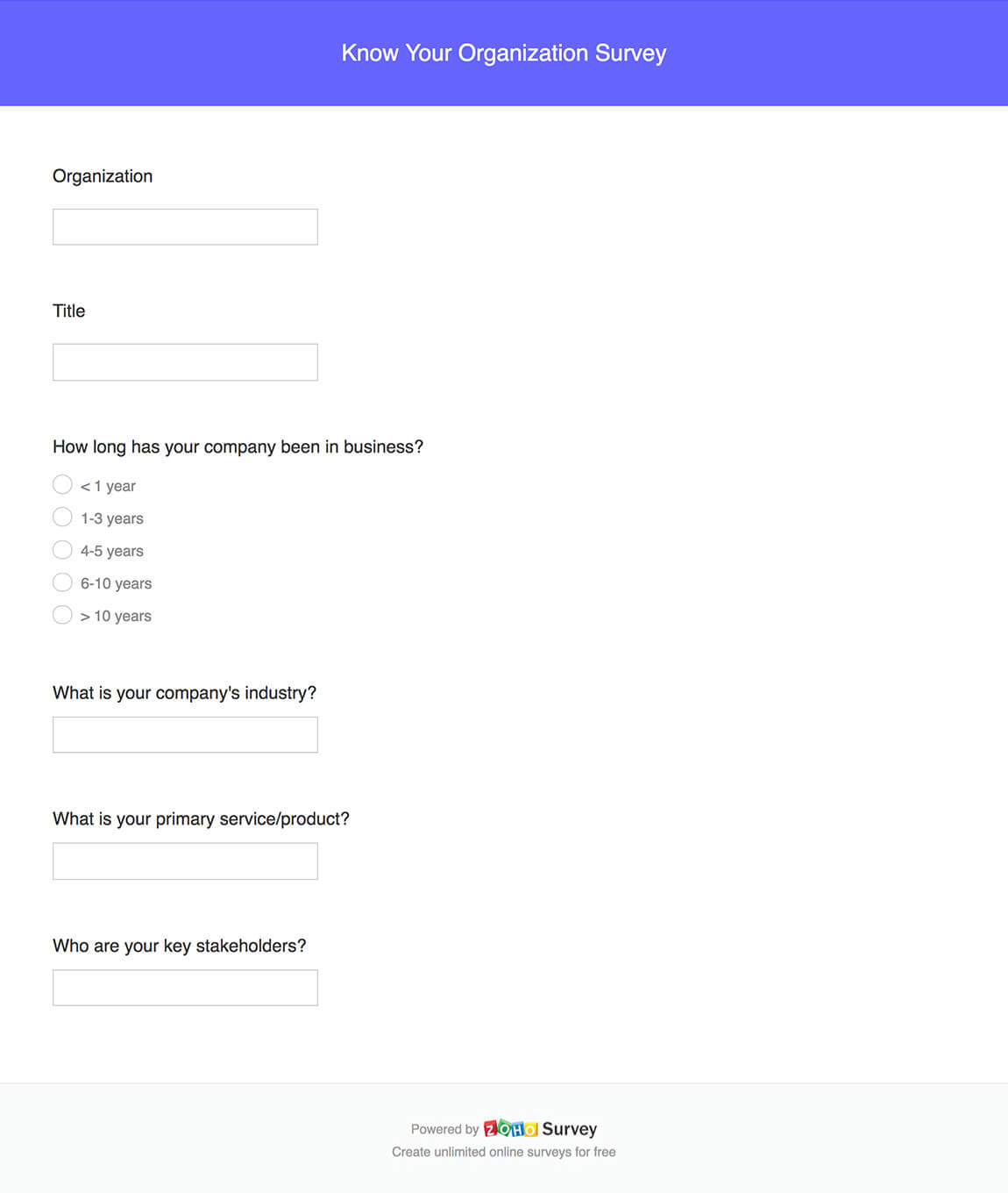 Know your organization survey questionnaire template