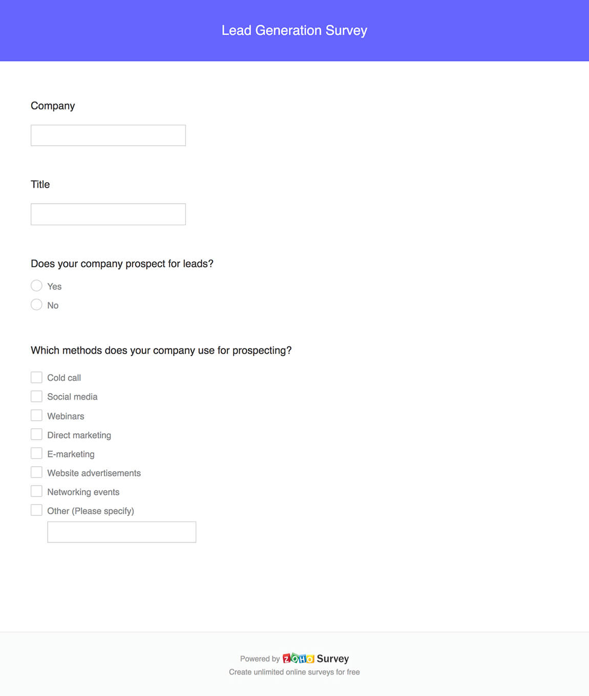 Lead generation survey questionnaire template