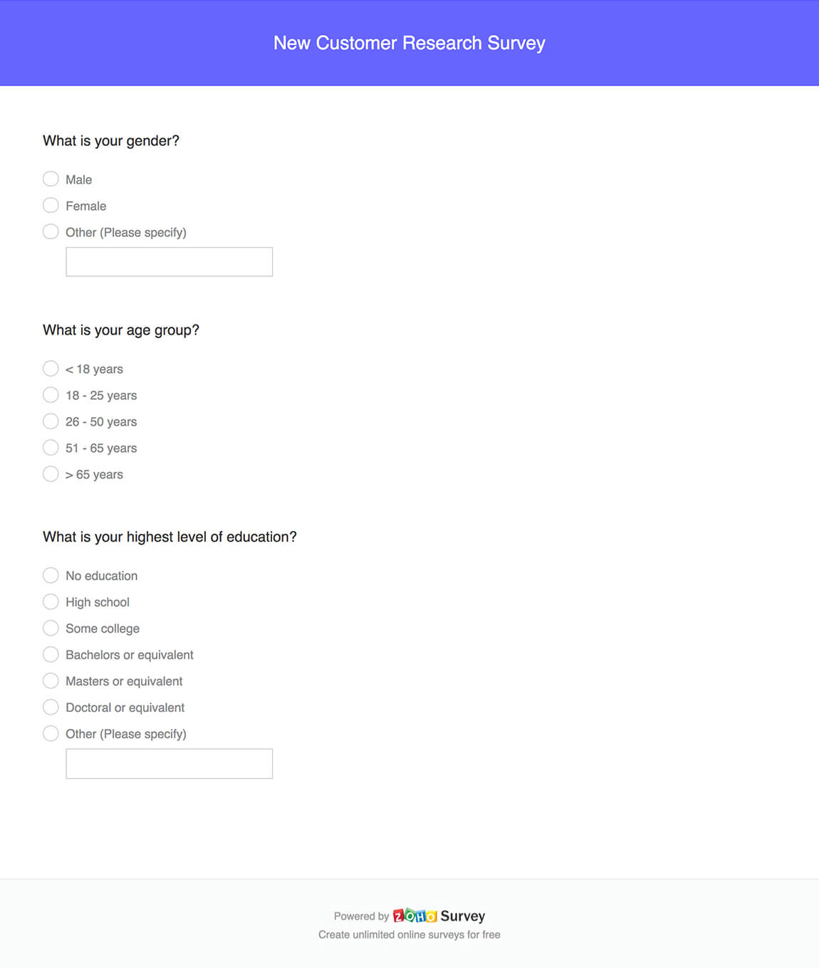 New customer research survey questionnaire template