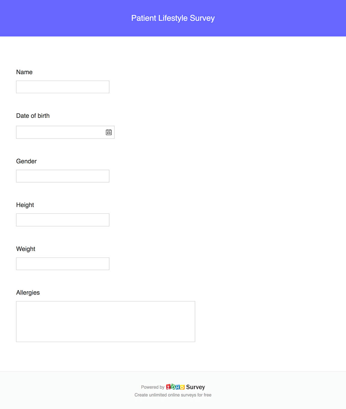 Patient lifestyle survey questionnaire template