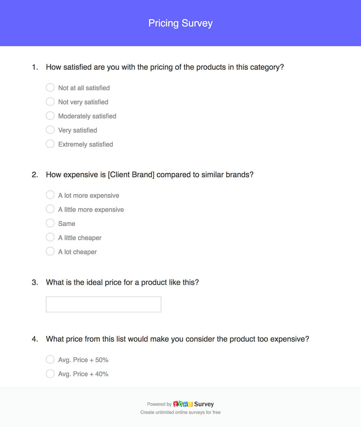 Pricing survey questionnaire template