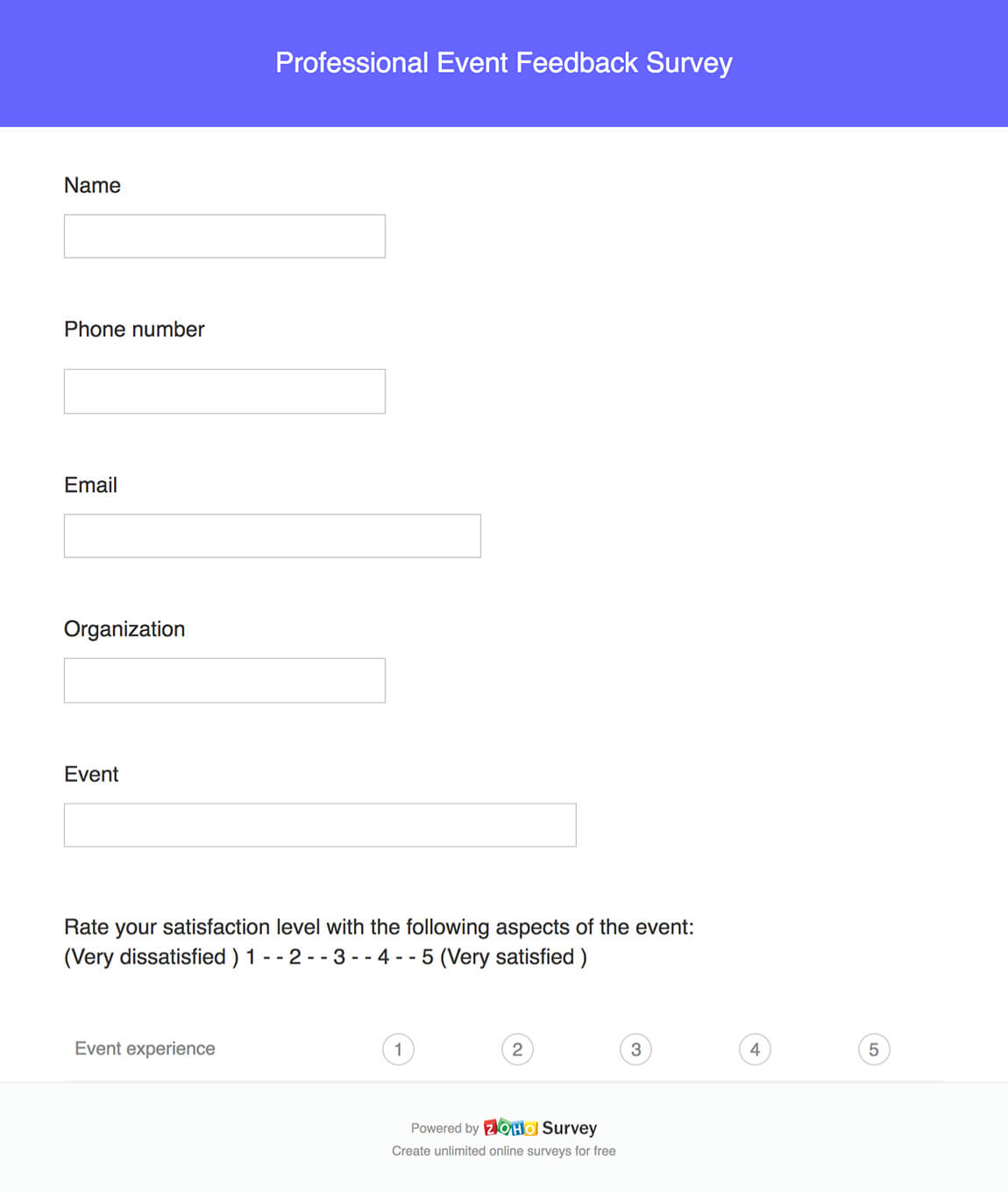 Professional event feedback survey questionnaire template