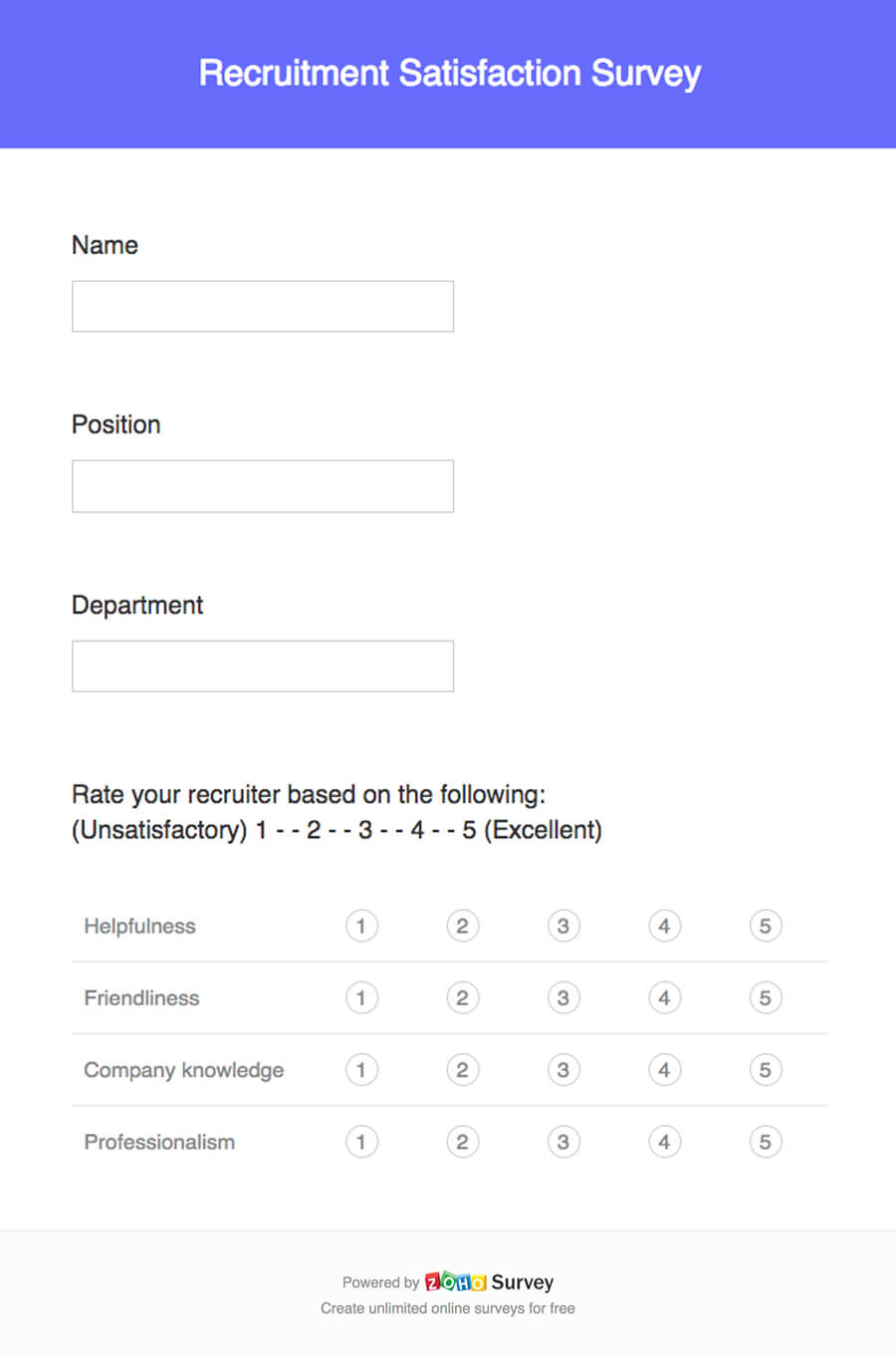 Recruitment satisfaction survey questionnaire template
